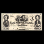 Canada, Bank of Western Canada, 4 dollars <br /> 20 septembre 1859