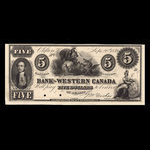 Canada, Bank of Western Canada, 5 dollars <br /> 20 septembre 1859