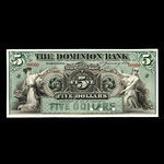 Canada, Dominion Bank, 5 dollars <br /> 1 janvier 1896