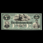 Canada, Merchants Bank (The), 5 dollars <br /> 1 juin 1864