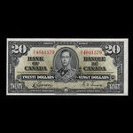 Canada, Banque du Canada, 20 dollars <br /> 2 janvier 1937
