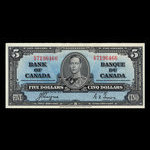 Canada, Banque du Canada, 5 dollars <br /> 2 janvier 1937