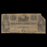 Canada, Ville d'Hamilton, 1 dollar <br /> 1 avril 1856