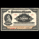 Canada, Dominion du Canada, 5,000 dollars <br /> 2 janvier 1918