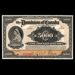 Canada, Dominion du Canada, 5,000 dollars <br /> 2 janvier 1924