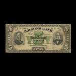 Canada, Molsons Bank, 5 dollars <br /> 1 juin 1880
