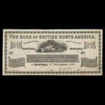 Canada, Bank of British North America, 20 dollars <br /> 1 décembre 1865