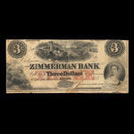 Canada, Zimmerman Bank, 3 dollars <br /> décembre 1856