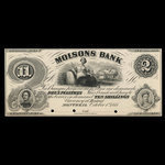 Canada, Molsons Bank, 2 piastres <br /> 1 octobre 1855