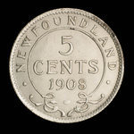 Canada, Édouard VII, 5 cents <br /> 1908
