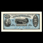 Canada, Bank of Hamilton, 5 dollars <br /> 1 décembre 1887