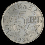 Canada, Georges V, 5 cents <br /> 1936