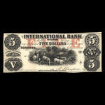 Canada, International Bank of Canada, 5 dollars <br /> 15 septembre 1858