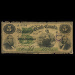 Canada, Exchange Bank of Canada, 5 dollars <br /> 1 octobre 1872