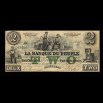 Canada, Banque du Peuple (People's Bank), 2 dollars <br /> 2 mai 1870