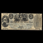 Canada, Banque du Peuple (People's Bank), 5 dollars <br /> 1 juillet 1838