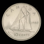 Canada, Élisabeth II, 10 cents <br /> 1980