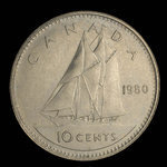 Canada, Élisabeth II, 10 cents <br /> 1980