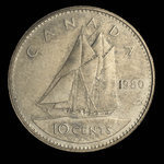 Canada, Élisabeth II, 10 cents <br /> 1980