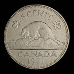 Canada, Élisabeth II, 5 cents <br /> 1981