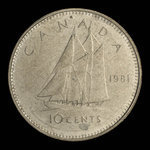 Canada, Élisabeth II, 10 cents <br /> 1981