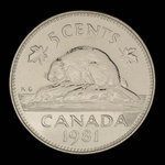 Canada, Élisabeth II, 5 cents <br /> 1981