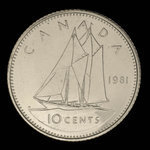 Canada, Élisabeth II, 10 cents <br /> 1981