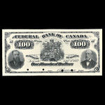 Canada, Federal Bank of Canada, 100 dollars <br /> 1 septembre 1882