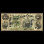 Canada, Exchange Bank of Canada, 5 dollars <br /> 1 octobre 1872