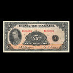 Canada, Banque du Canada, 5 dollars <br /> 1935