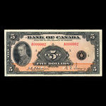 Canada, Banque du Canada, 5 dollars <br /> 1935