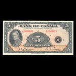 Canada, Banque du Canada, 5 dollars <br /> 1935