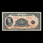 Canada, Banque du Canada, 5 dollars <br /> 1935