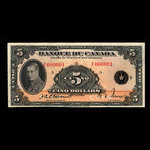 Canada, Banque du Canada, 5 dollars <br /> 1935