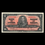 Canada, Banque du Canada, 2 dollars <br /> 2 janvier 1937