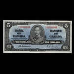 Canada, Banque du Canada, 5 dollars <br /> 2 janvier 1937