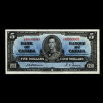 Canada, Banque du Canada, 5 dollars <br /> 2 janvier 1937
