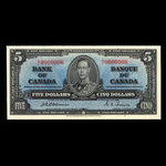 Canada, Banque du Canada, 5 dollars <br /> 2 janvier 1937