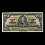 Canada, Banque du Canada, 20 dollars <br /> 2 janvier 1937