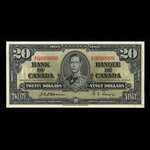 Canada, Banque du Canada, 20 dollars <br /> 2 janvier 1937
