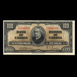 Canada, Banque du Canada, 100 dollars <br /> 2 janvier 1937