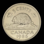 Canada, Élisabeth II, 5 cents <br /> 1986
