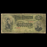 Canada, Bank of Hamilton, 5 dollars <br /> 1 juin 1892