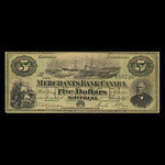 Canada, Merchants Bank of Canada (The), 5 dollars <br /> 2 juin 1873