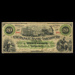 Canada, Exchange Bank of Yarmouth, 20 dollars <br /> 1 juillet 1871