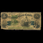 Canada, Exchange Bank of Canada, 5 dollars <br /> 1 octobre 1872