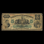 Canada, Royal Canadian Bank, 5 dollars <br /> 26 juillet 1865