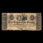 Canada, Bank of the People, 3 dollars <br /> 9 octobre 1840