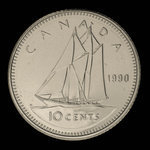 Canada, Élisabeth II, 10 cents <br /> 1990