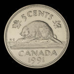 Canada, Élisabeth II, 5 cents <br /> 1991